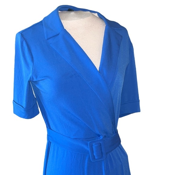 Gorgeous Sapphire Blue Tahari 3/4 Sleeve Crossbody Dress Size S/P - Picture 3 of 14